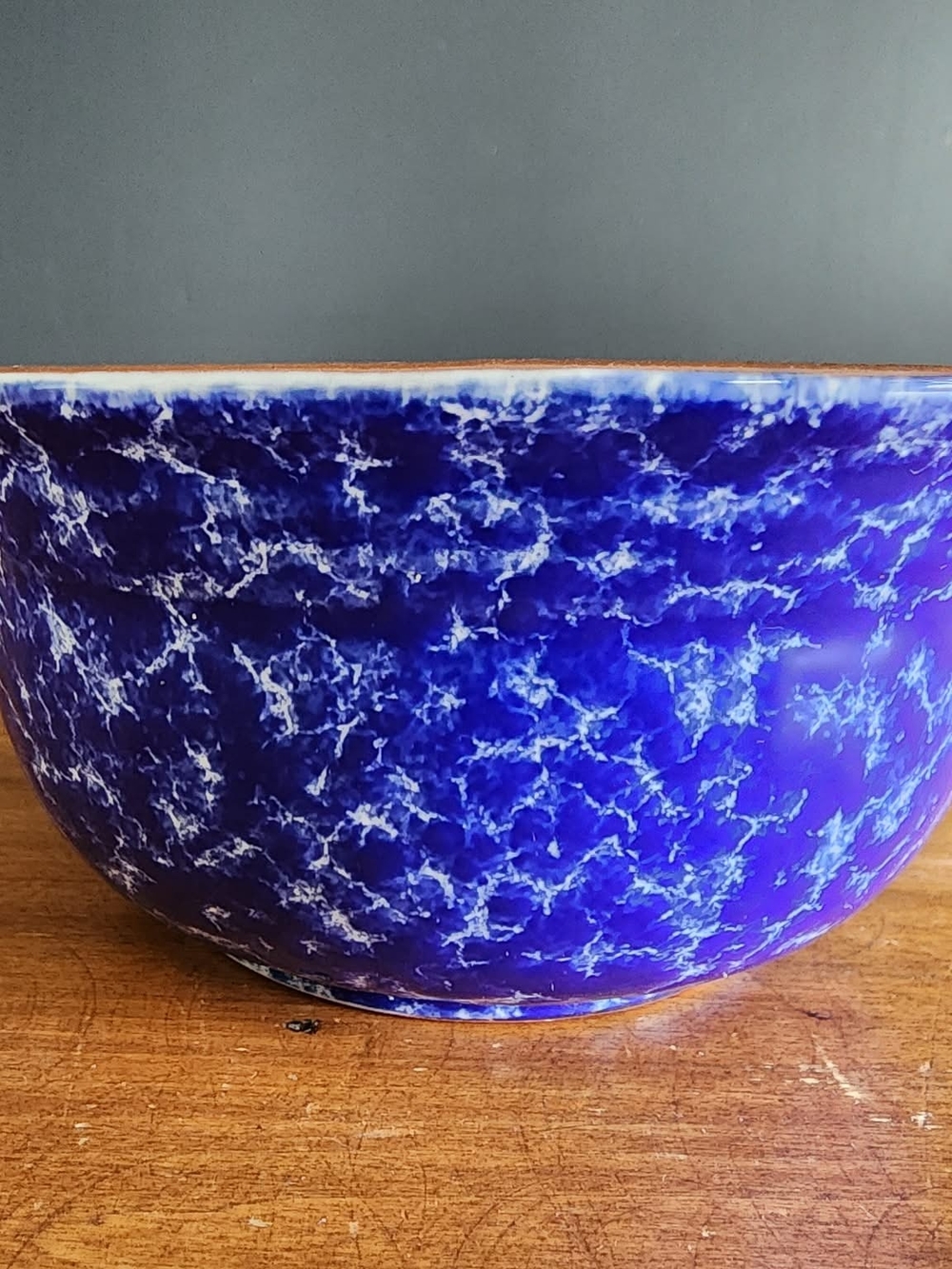 Blue Spongeware Glazed Small Ceramic Serving Bowl